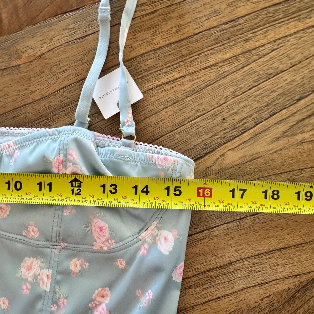 LyreBird (Anthropologie) Silky Printed Longline Satin Bra Top - Size M - Picture 6 of 10